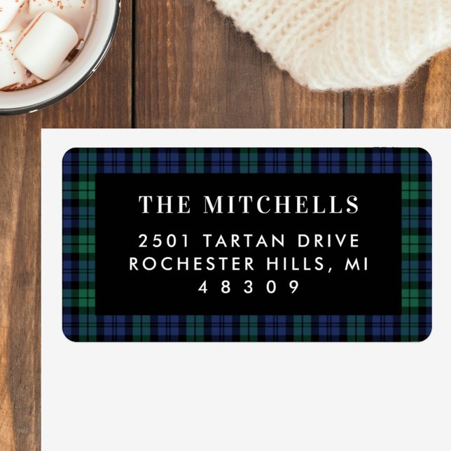 Green and Blue Plaid Holiday Return Address Label (Creator Uploaded)