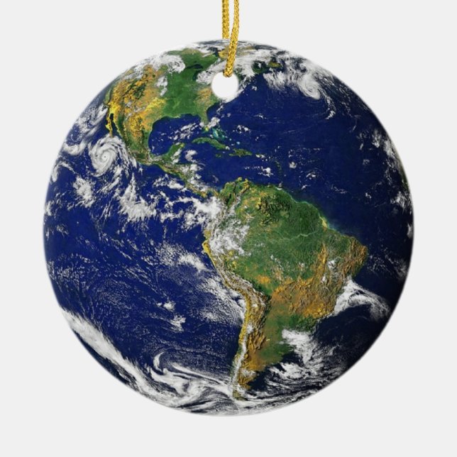 Green and blue planet Earth Ceramic Tree Decoration (Front)