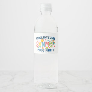 Green and blue playful summer pool party water bottle label