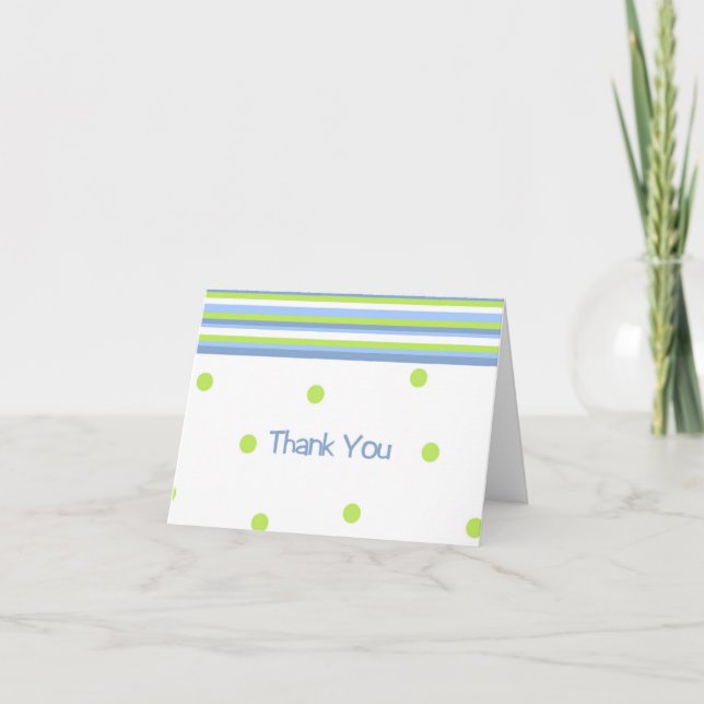 Green and blue polka dot striped thank you card (Front)