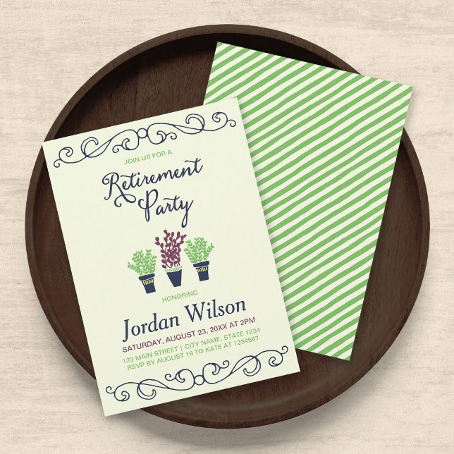 Green and Blue Potted Plants Retirement Party Invitation (Creator Uploaded)