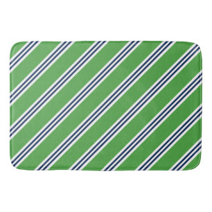 Green and Blue Preppy Stripes Bath Mat