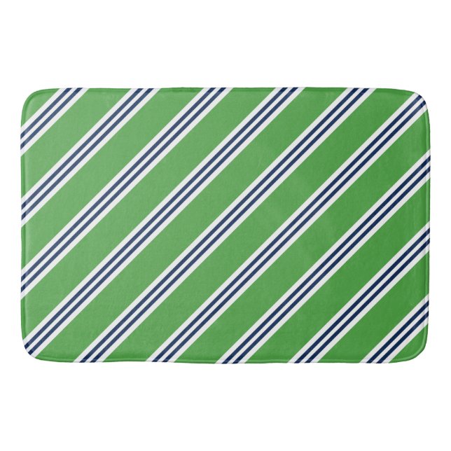 Green and Blue Preppy Stripes Bath Mat (Front)