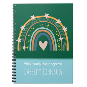 Green and blue rainbow kids name notebook