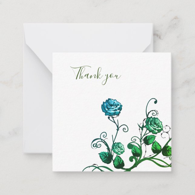 Green and Blue rose Thank you  Card (Front)