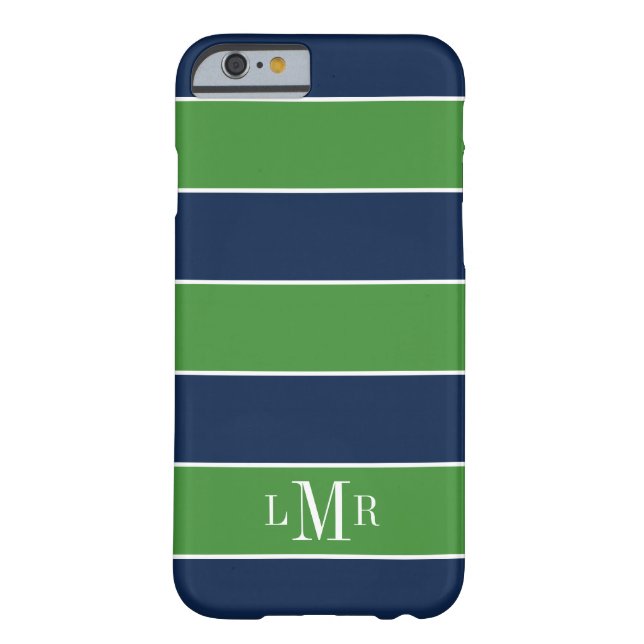 Green and Blue Rugby Stripes 3 Letter Monogram Case-Mate iPhone Case (Back)
