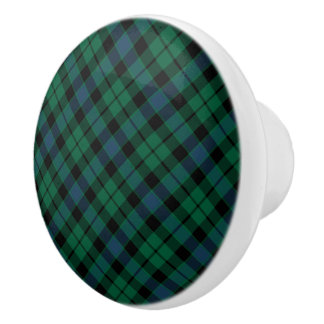 Green and Blue Scottish Plaid Clan MacKay Tartan Ceramic Knob