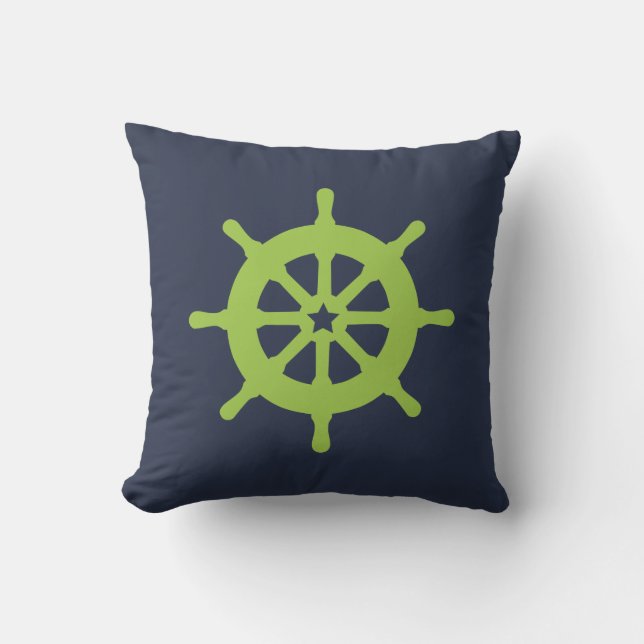 Green and Blue Ship Wheel Cushion (Front)