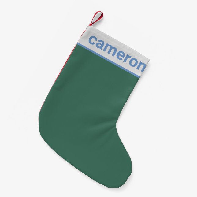 Green and Blue Simple Modern Personalised Small Christmas Stocking (Front (Hanging))