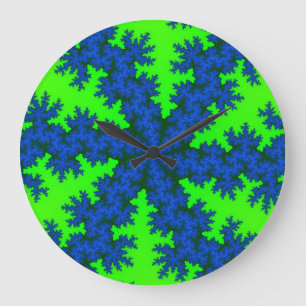 Green and Blue Snowflake Large Clock