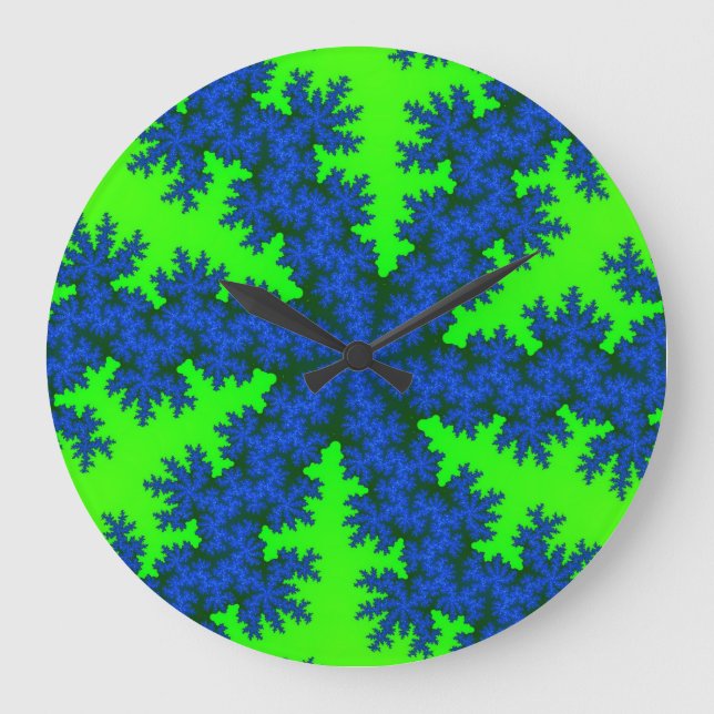 Green and Blue Snowflake Large Clock (Front)
