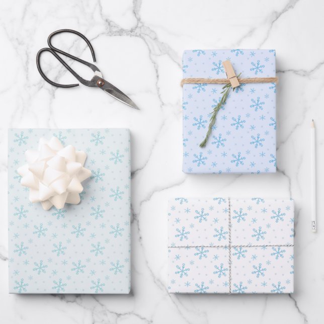 Green and Blue Snowflake Pattern Christmas Wrapping Paper Sheet (Front)