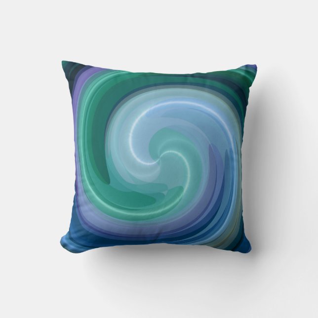 Green and Blue Spiral Abstract Art Cushion (Front)