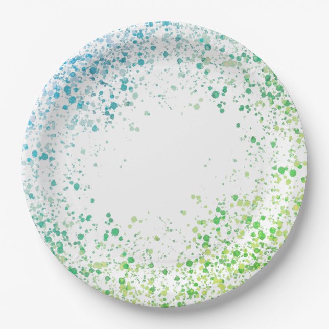 Green and Blue Splatter Paper Plates (Front)