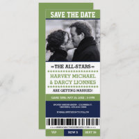 Green and Blue Sports Ticket Save the Date