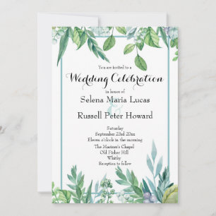 Green and Blue Spring Foliage Wedding Invitation