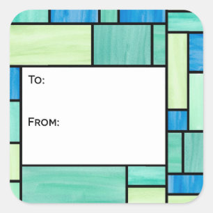 Green and Blue Stained Glass Gift Tag Stickers