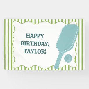 Green and Blue Striped Pickleball Birthday Party Banner