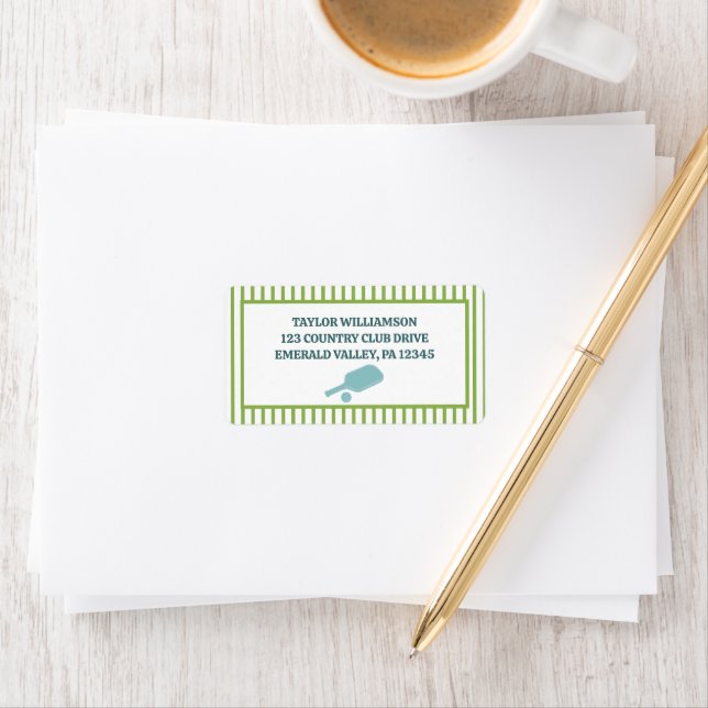 Green and Blue Striped Pickleball Return Address Label (Insitu)