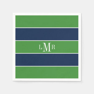Green and Blue Stripes and Monogram Napkin