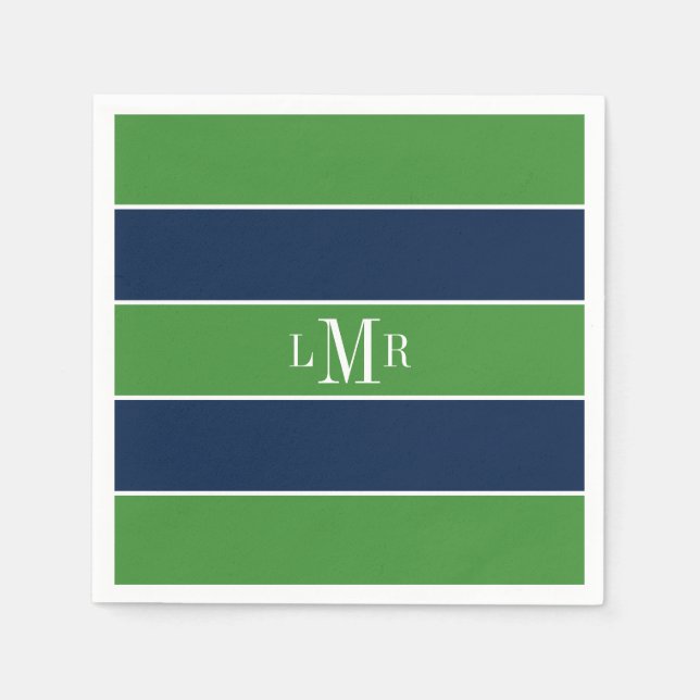 Green and Blue Stripes and Monogram Napkin (Front)