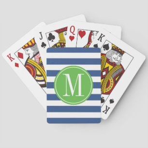 Green and Blue Stripes Custom Monogram Playing Cards