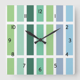 Green and Blue Stripes Square Wall Clock