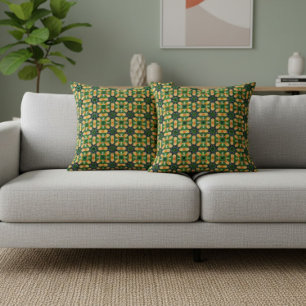 Green And Blue Tiled  Cushion
