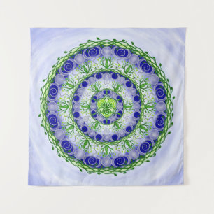 Green and Blue Triple Moon Goddess Mandala Tapestry