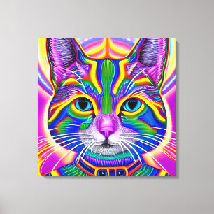 Green and Blue Unique Mystical Kitty Cat Canvas Print