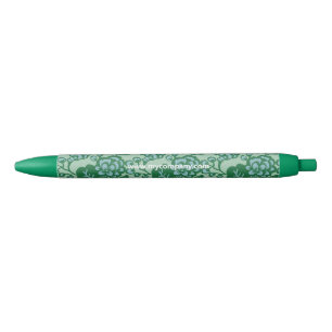 Green and Blue Vibrant and Bold Floral Pattern Black Ink Pen