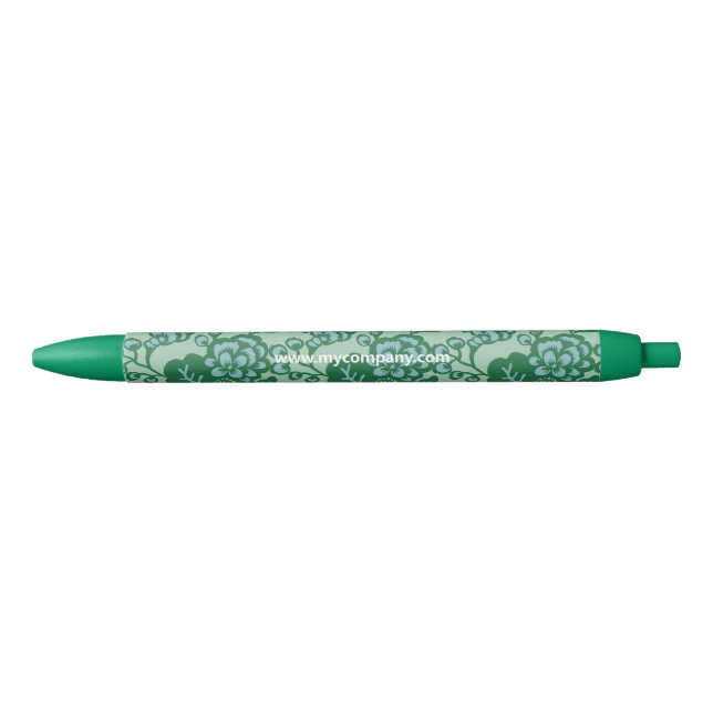 Green and Blue Vibrant and Bold Floral Pattern Black Ink Pen (Front)