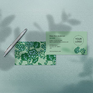 Green and Blue Vibrant and Bold Floral Pattern Business Card