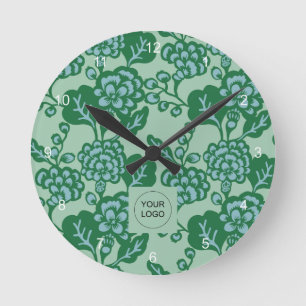 Green and Blue Vibrant and Bold Floral Pattern Round Clock