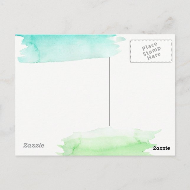 Green and Blue Watercolor Hello Postcard (Back)