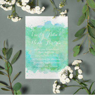 Green and Blue Watercolor Wedding Invitation
