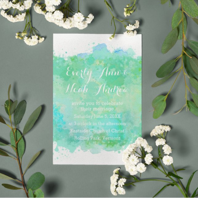 Green and Blue Watercolor Wedding Invitation (Creator Uploaded)