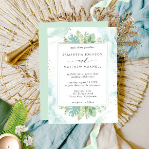 Green and Blue Watercolor with Greenery Wedding Invitation