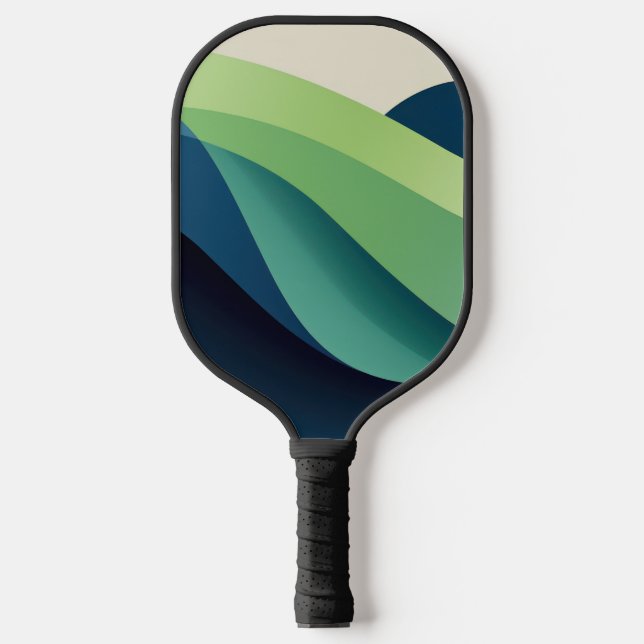 Green and blue wavy forms pickleball paddle (Front)