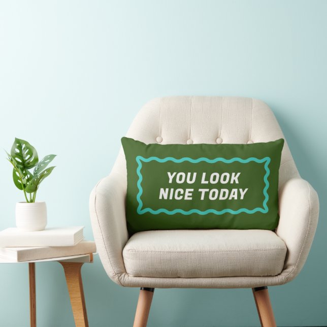 Green and Blue Wavy Frame Two Compliments Lumbar Cushion (Chair)