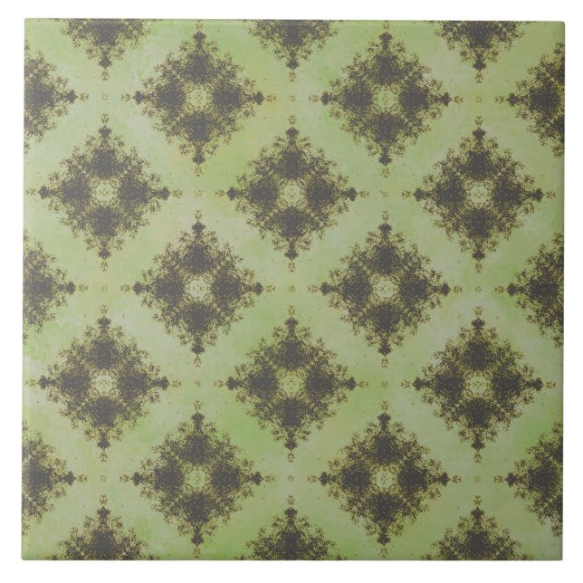 Green and Bronze Diamond Burst Pattern Tile (Front)