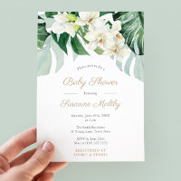 Green and Bronze Monstera Leaves Baby Shower Party