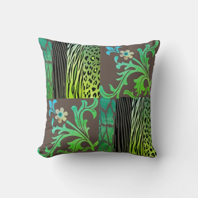  Green and Brown Animal Printed  Cushion  (Front)