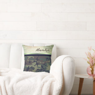 Green and Brown Camo Shimmery Chic Custom Cushion