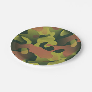 Green and Brown Camouflage Pattern Paper Plate