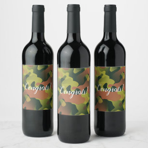 Green and Brown Camouflage Pattern  Wine Label