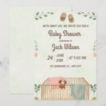 Green and Brown Cute Watercolor Baby boy Shower