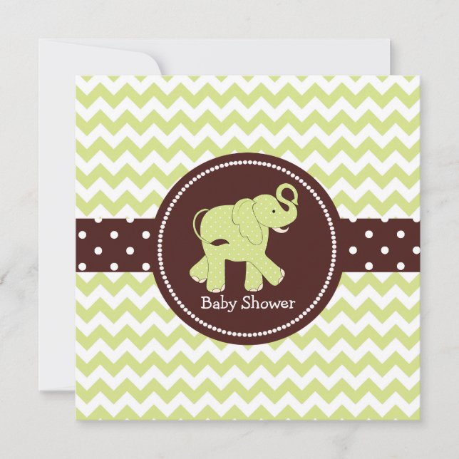 Green and Brown Elephant Couple's Baby Shower Invitation (Front)