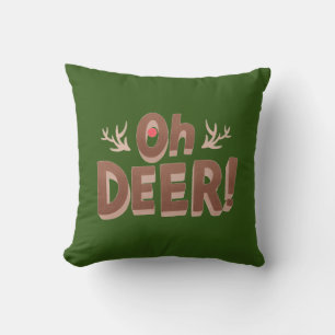 Green and Brown Funny Holiday Pun Oh Deer! Cushion
