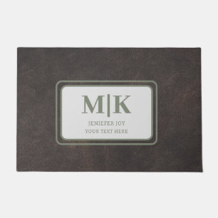 Green And Brown Leather Personalised Doormat
